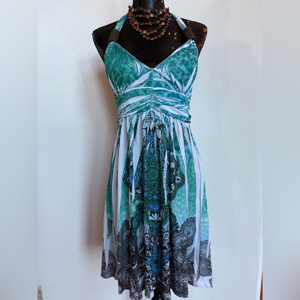 EUC Ingear Y2K Embellished Halter Dress Size M